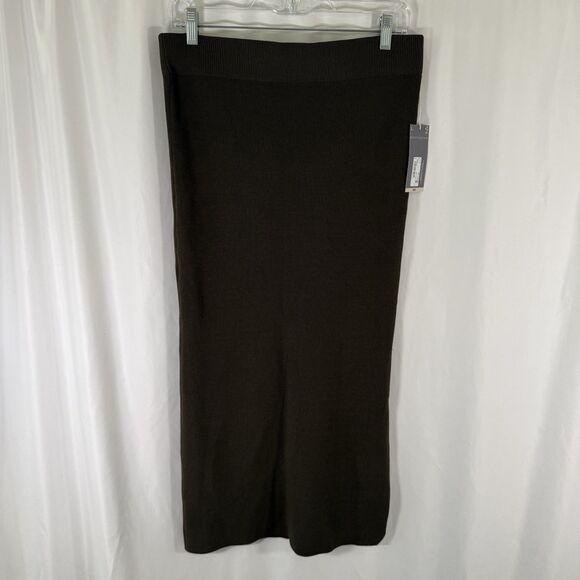 New Worthington Midi Skirt Women's Large Olive Green Knit Elastic Waist Stretch - Picture 1 of 11